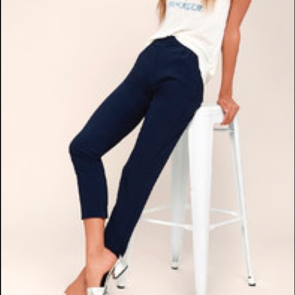 Kick it Navy Blue High Waisted Trouser Pants